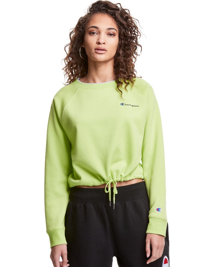 Champion Campus Fleece Cropped Crew Embroidered Script Logo Kadın Sweatshirt Yeşil ( CBJAEN614 )